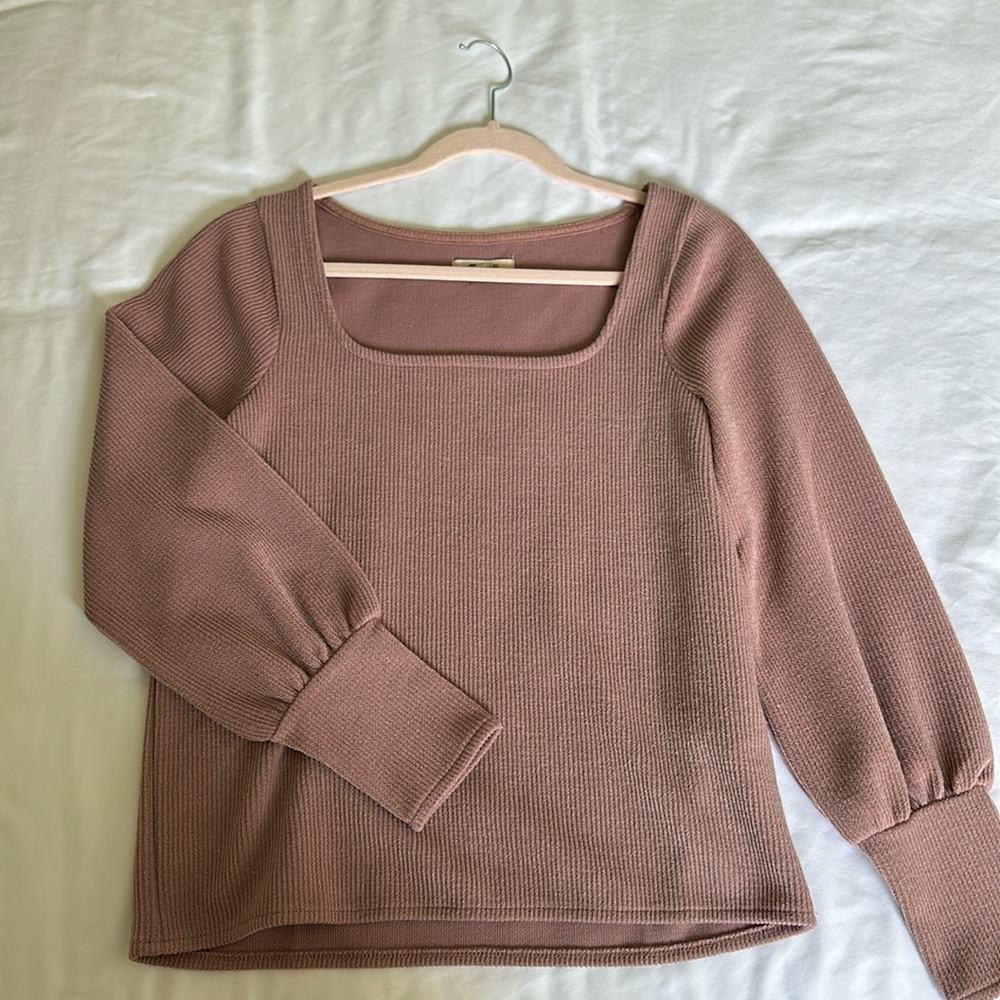 Madewell Mauve Ottoman Ribbed Square Neck Top